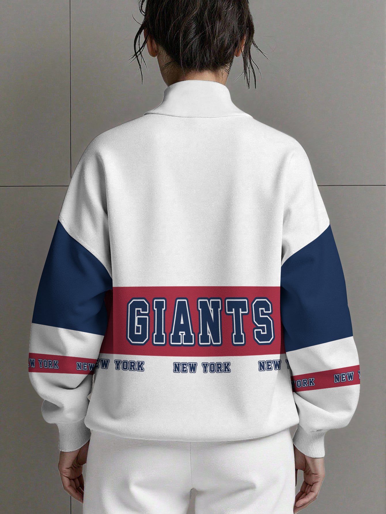 New York Giants  Women Plain Color Zip Up Long Sleeve Sweatshirt