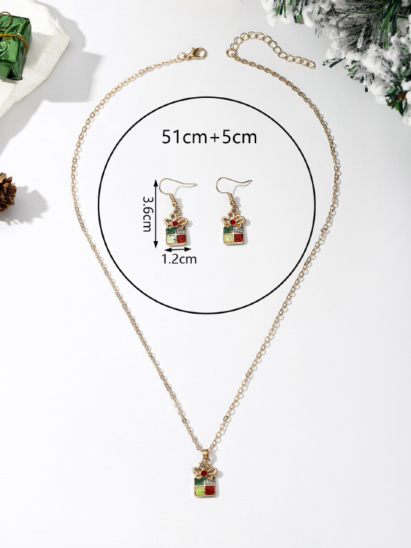Christmas Elements Snowflake Socks Snowman Tree Pendant Earrings Necklace Jewelry Set