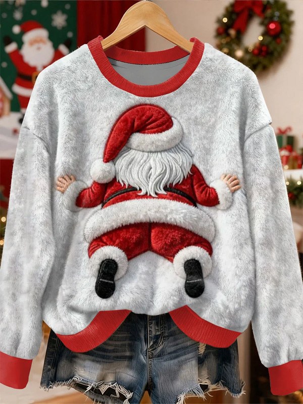 Women's Funny Santa Christmas Print Knit Sweatshirt