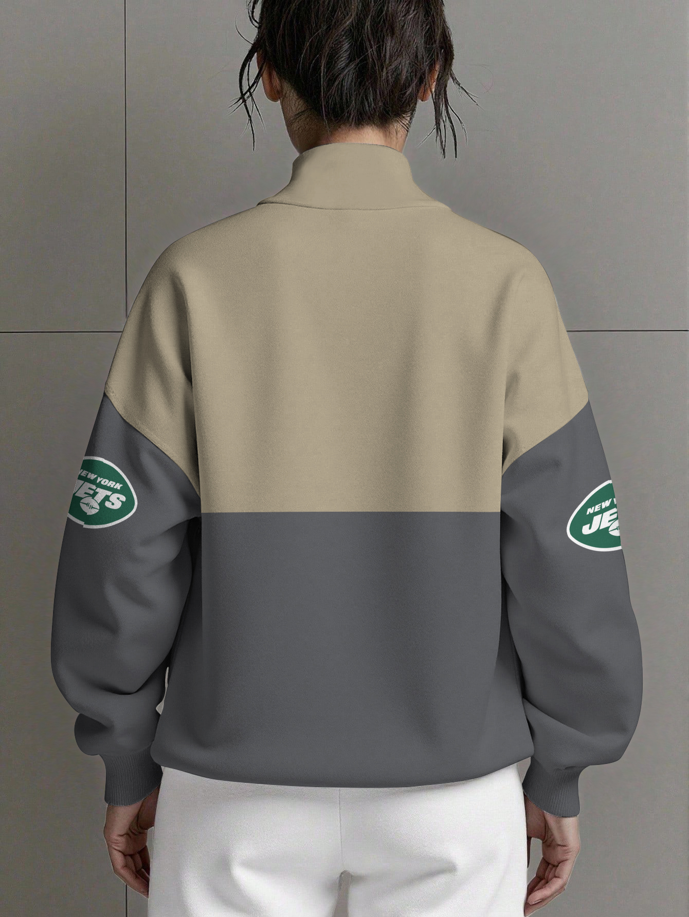 New York Jets  Women Plain Color Zip Up Long Sleeve Sweatshirt