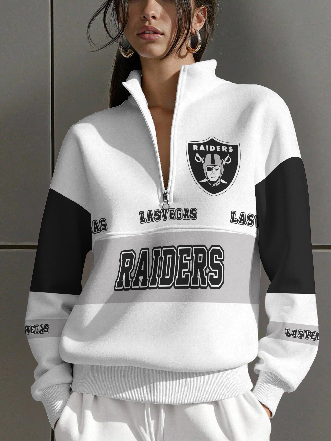 Las Vegas Raiders  Women Plain Color Zip Up Long Sleeve Sweatshirt