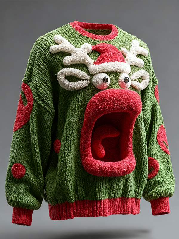 Men's Ugly Christmas Reindeer Art Print Knit Sweatshirt