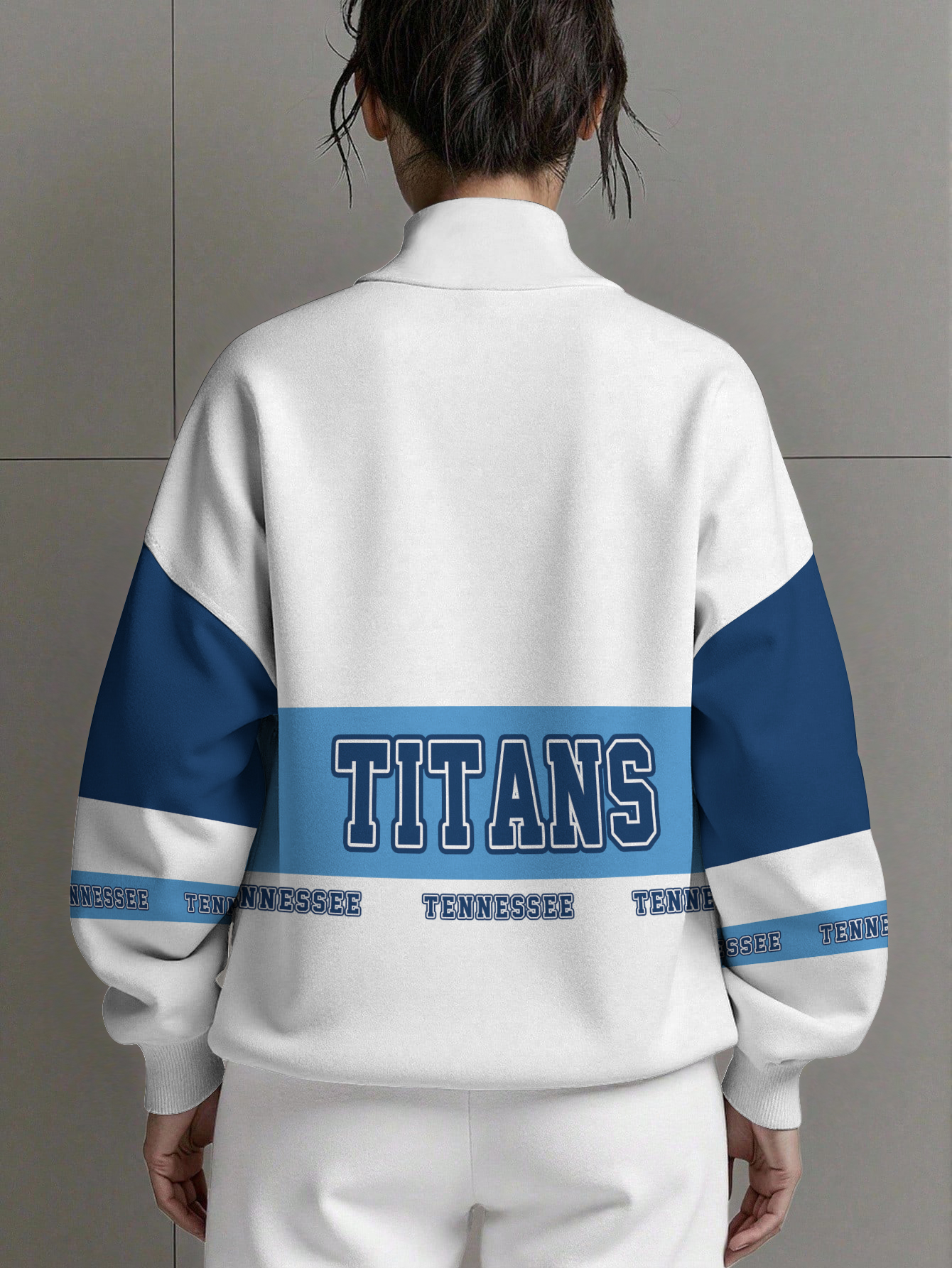 Tennessee Titans  Women Plain Color Zip Up Long Sleeve Sweatshirt