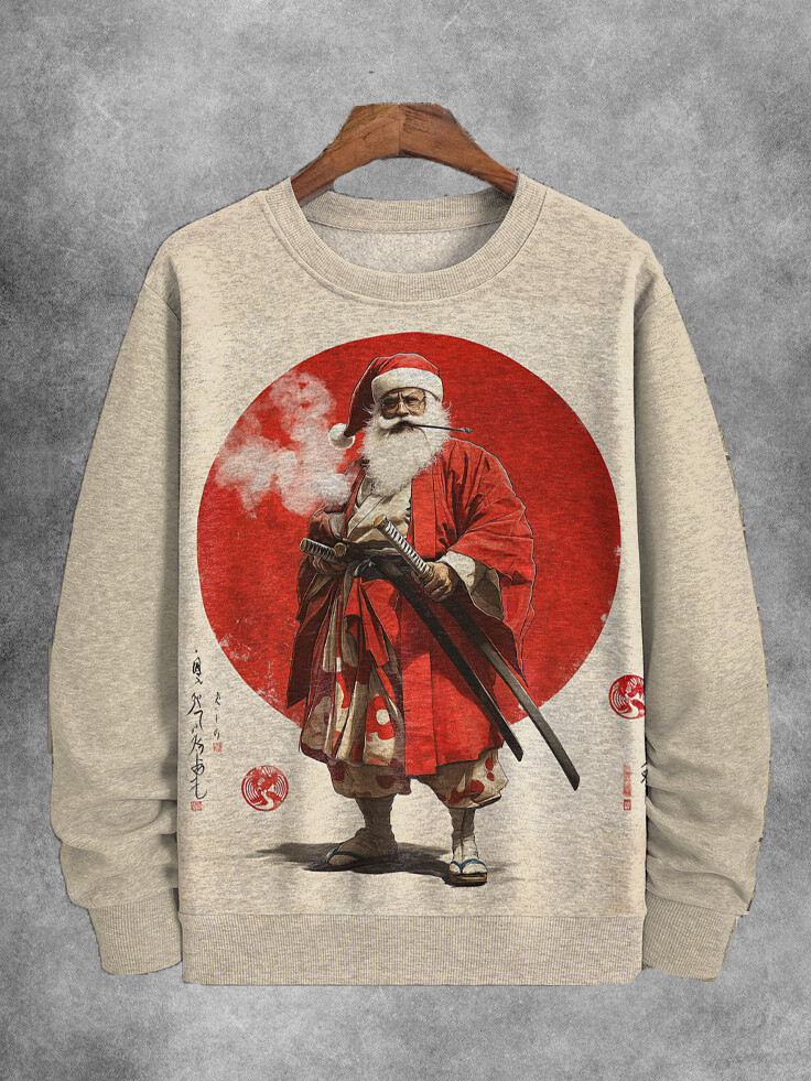 Men's Santa Claus Warrior Art Print Casual Sweatshirt