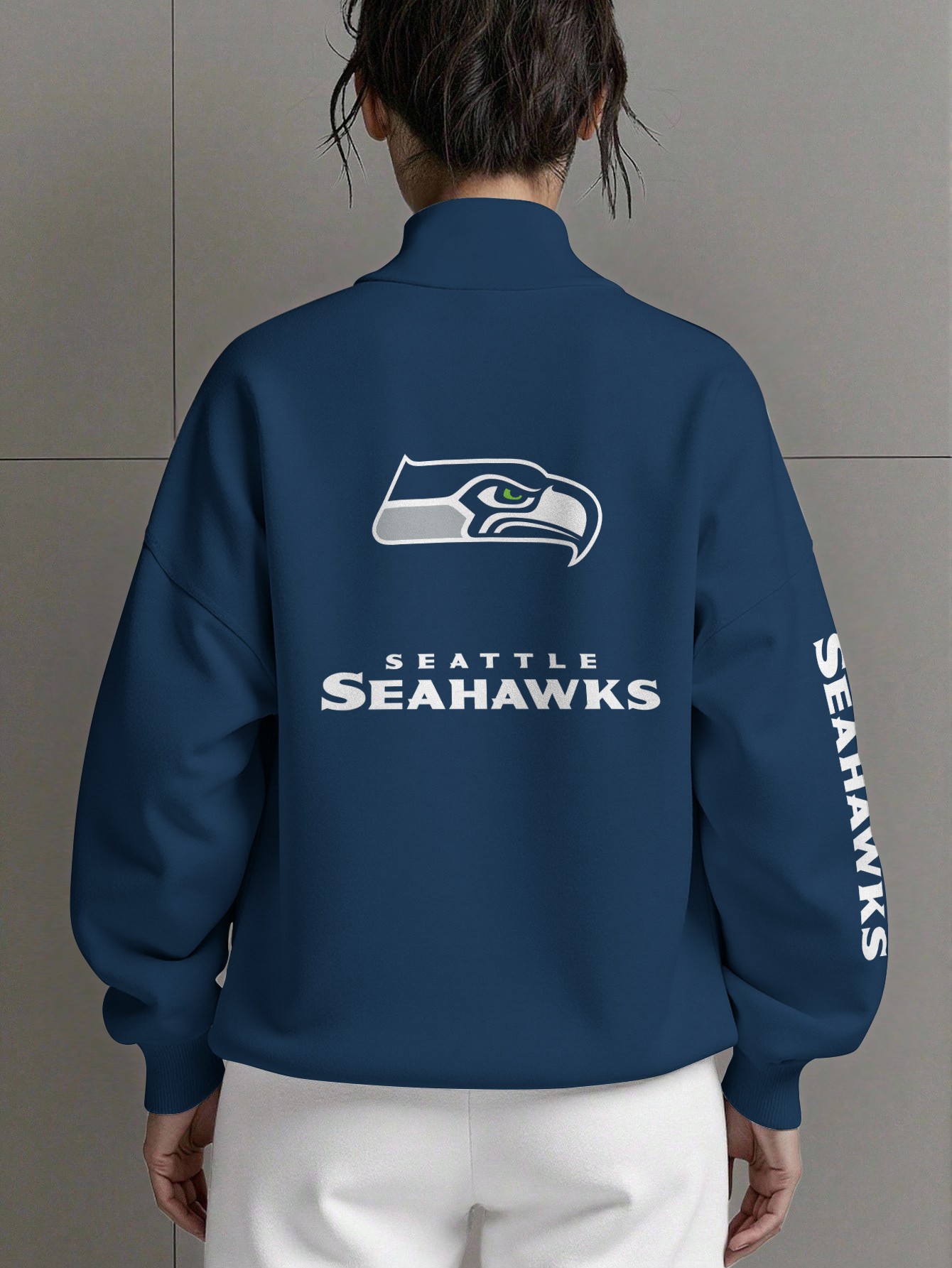 Seattle Seahawks  Women Plain Color Zip Up Long Sleeve Sweatshirt