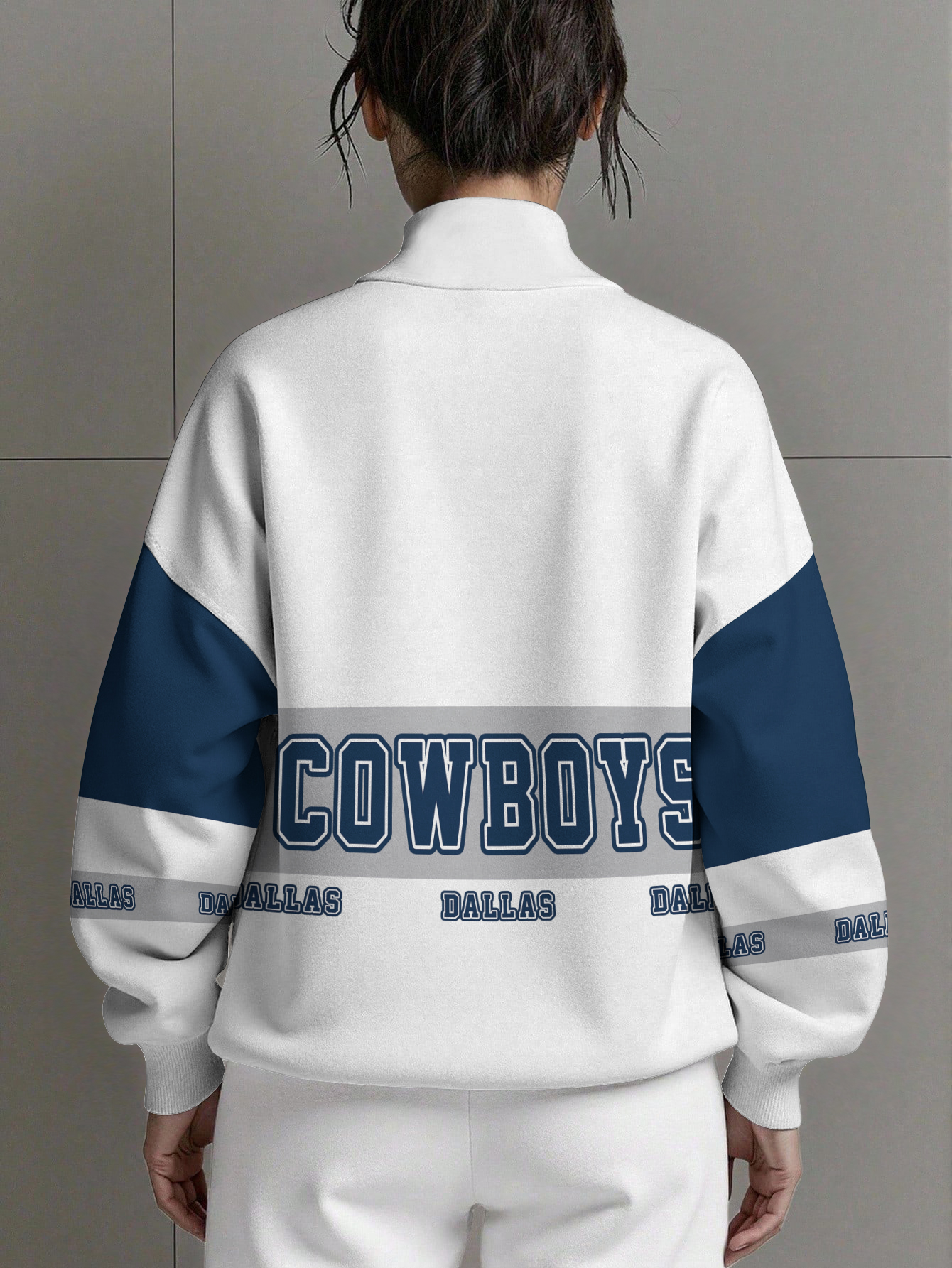 Dallas Cowboys  Women Plain Color Zip Up Long Sleeve Sweatshirt