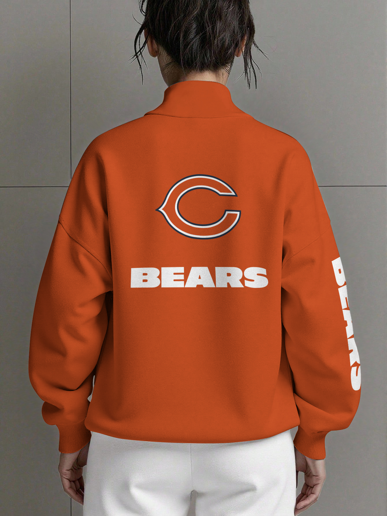 Chicago Bears  Women Plain Color Zip Up Long Sleeve Sweatshirt