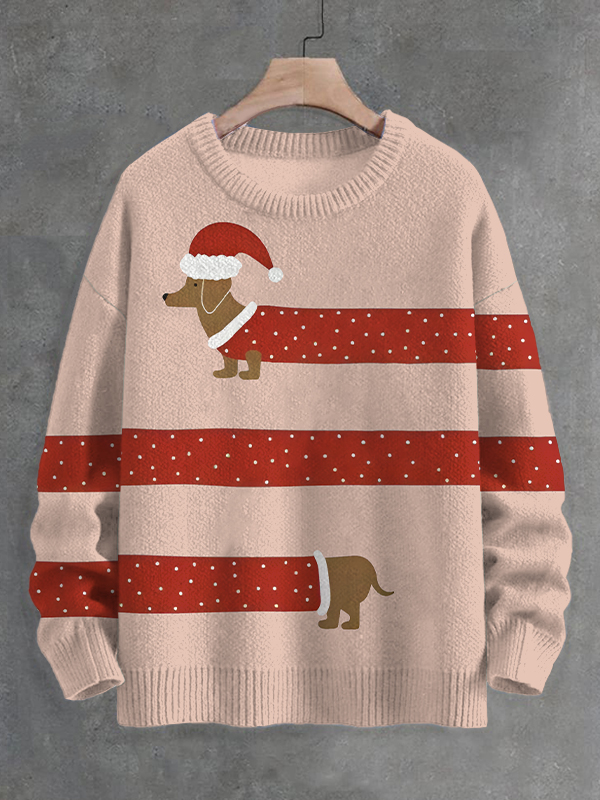 Men's Funny Dachshund With Christmas Suit Art Print Knit Sweatshirt