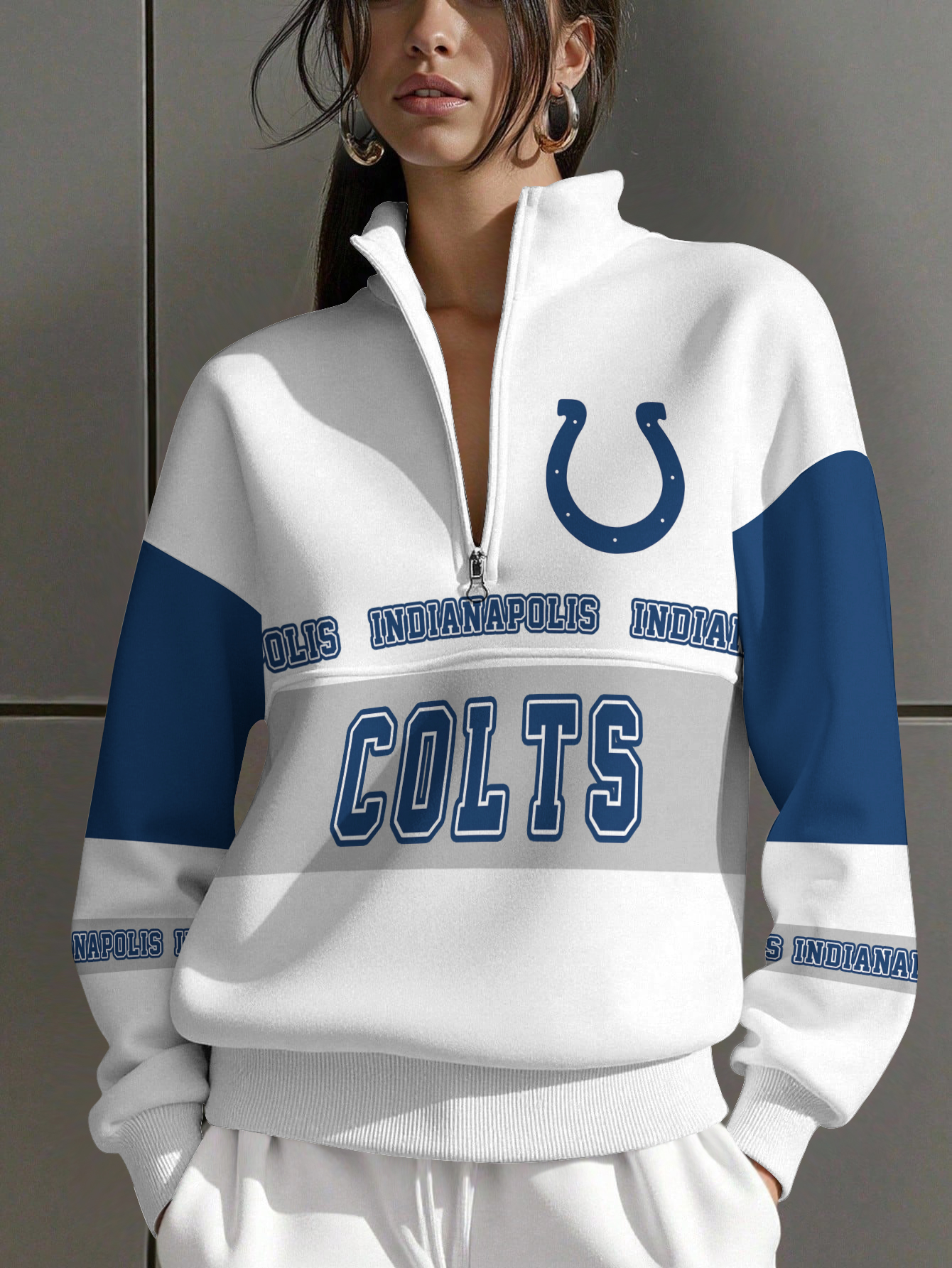Indianapolis Colts  Women Plain Color Zip Up Long Sleeve Sweatshirt