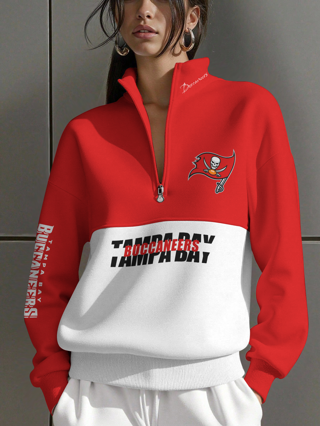 Tampa Bay Buccaneers  Women Plain Color Zip Up Long Sleeve Sweatshirt