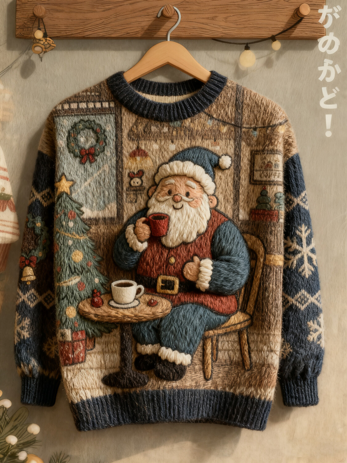 Men's Christmas Tree Wreath Santa Claus Print Knit Sweatshirt