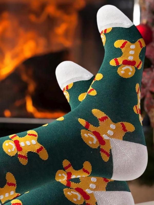 Christmas Elements Cartoon Snowman Santa Claus Elk Print Crew Socks