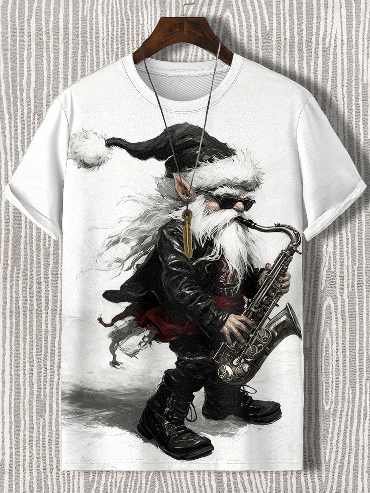 Men's Rock Punk Gnome Playing the Saxophone Print Casual T-Shirt