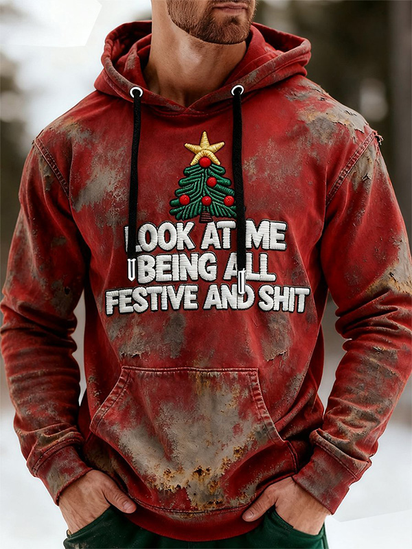 Men's Christmas Look At Me Being All Festive Art Print Hoodie