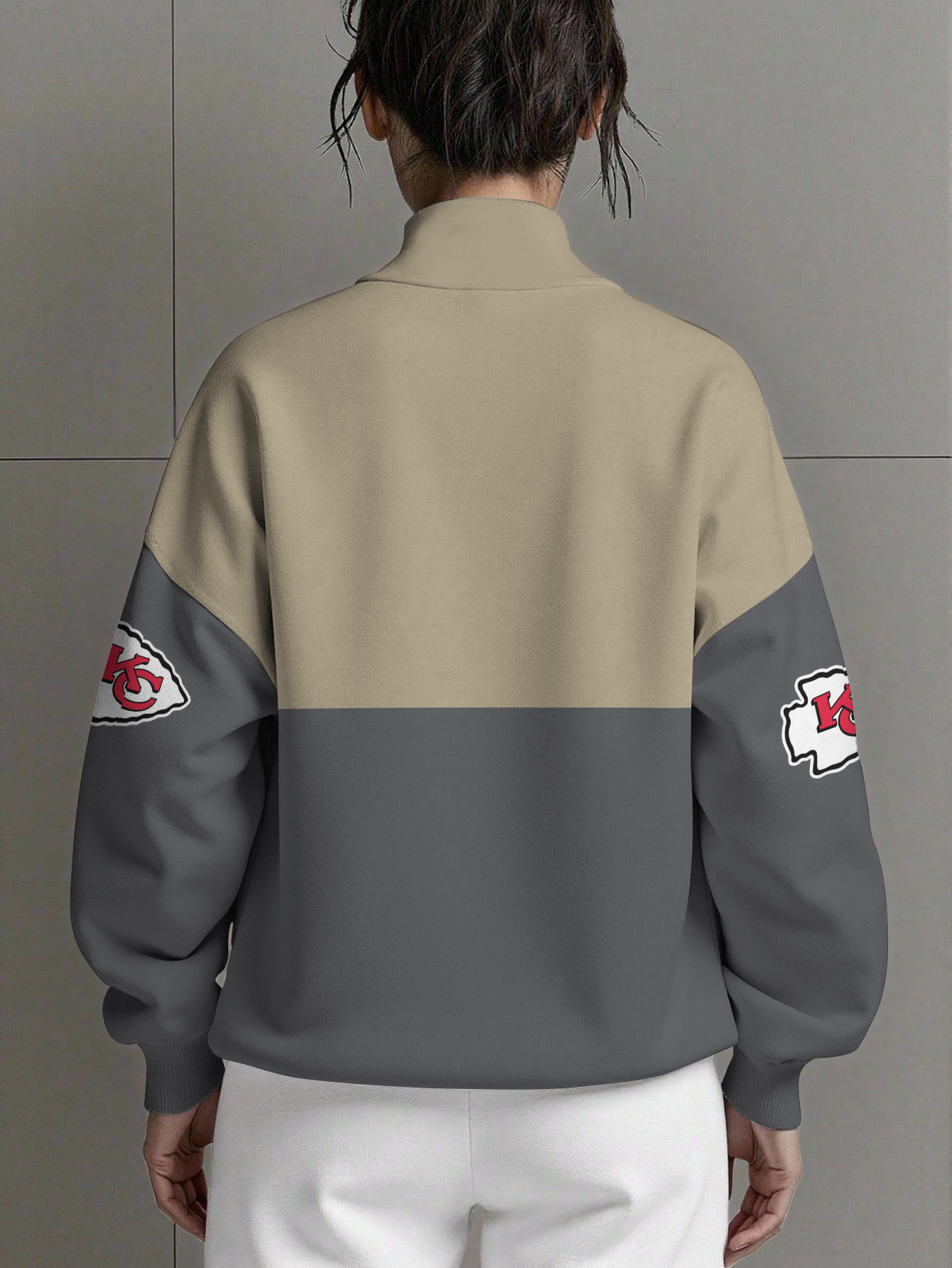 Kansas City Chiefs  Women Plain Color Zip Up Long Sleeve Sweatshirt