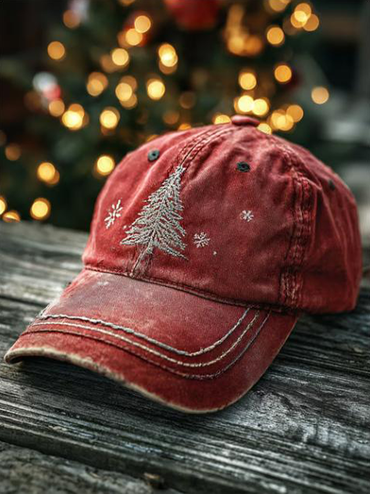 Men's Distressed Embroidered Christmas Tree and Snowflakes Print Casual Baseball Cap