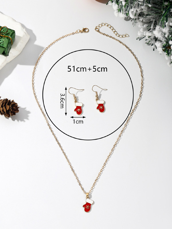 Christmas Elements Snowflake Socks Snowman Tree Pendant Earrings Necklace Jewelry Set