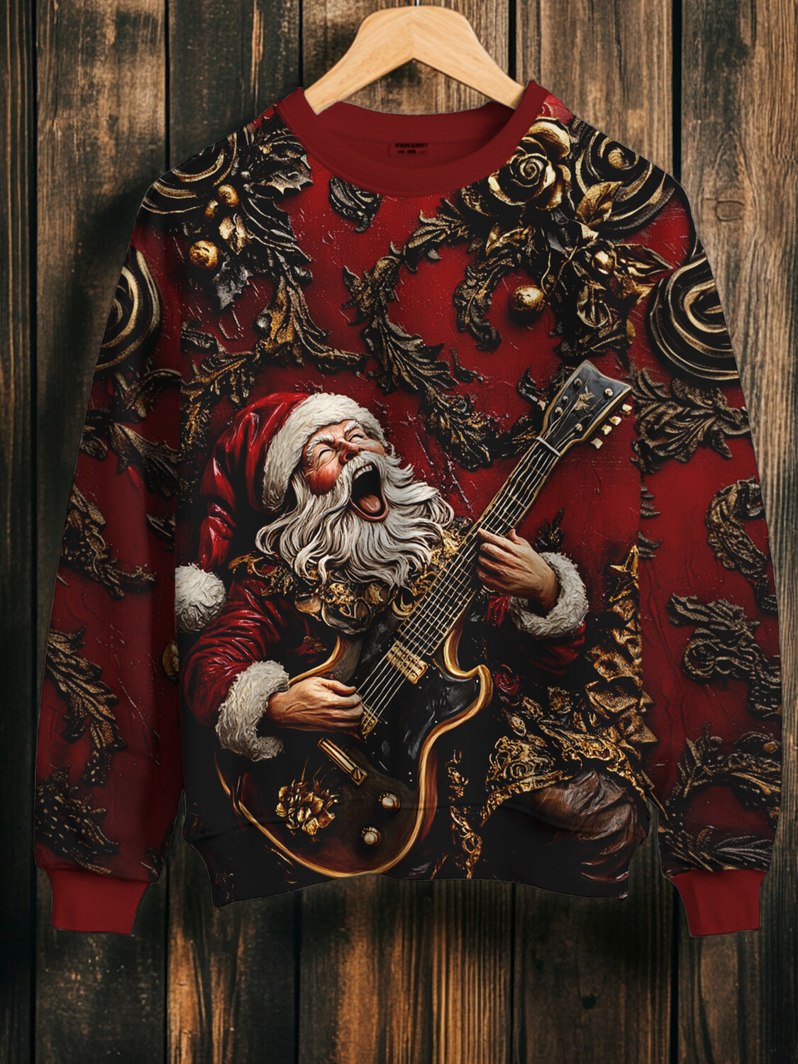 Men's Christmas Santa Claus Playing The Electric Guitar 3D Art Print Casual Sweatshirt