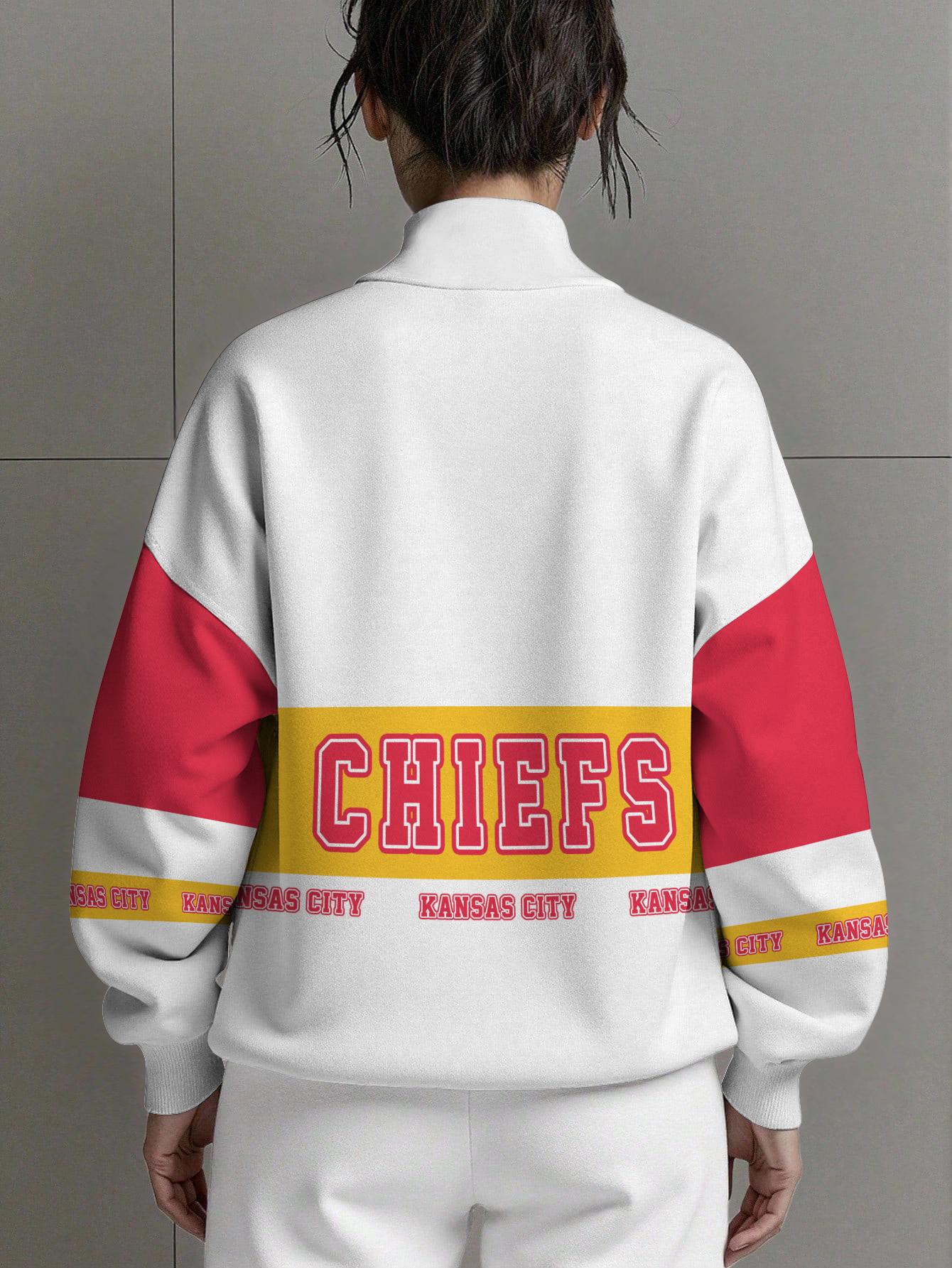 Kansas City Chiefs  Women Plain Color Zip Up Long Sleeve Sweatshirt