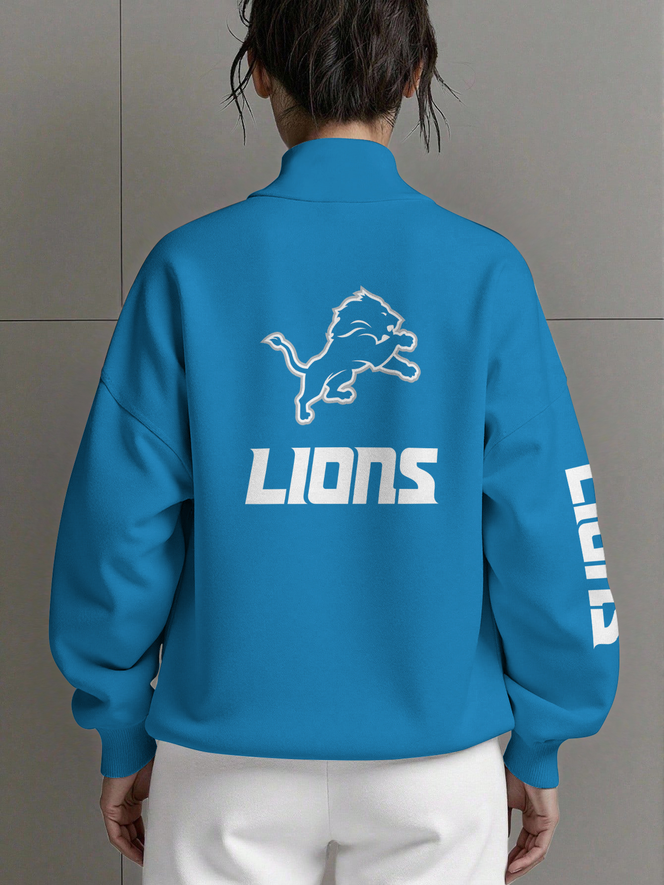 Detroit Lions  Women Plain Color Zip Up Long Sleeve Sweatshirt