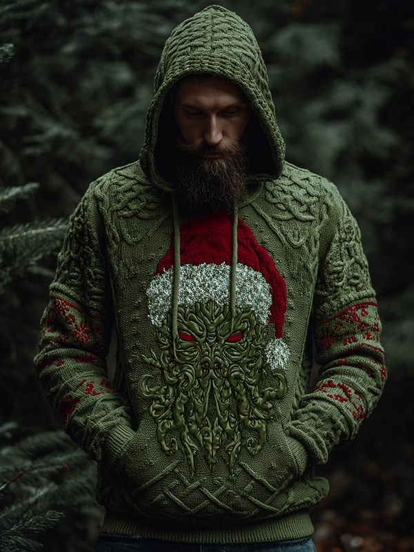 Men's Christmas Dark Cthulhu Octopus Print Knit Hoodie