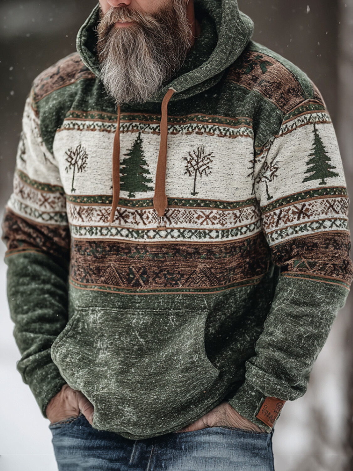 Men's Christmas Tree Geometric Art Print Casual Hoodie