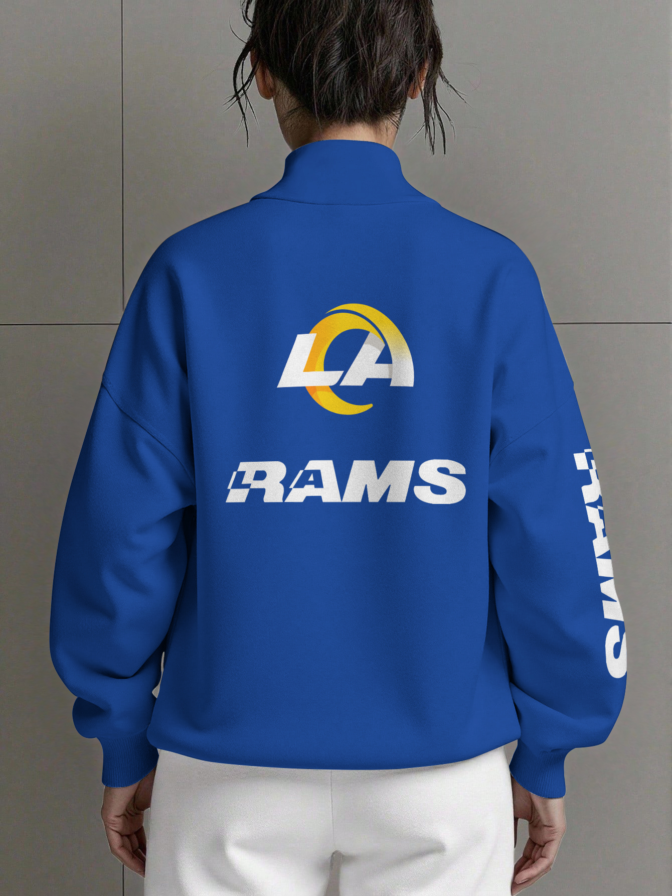 Los Angeles Rams  Women Plain Color Zip Up Long Sleeve Sweatshirt
