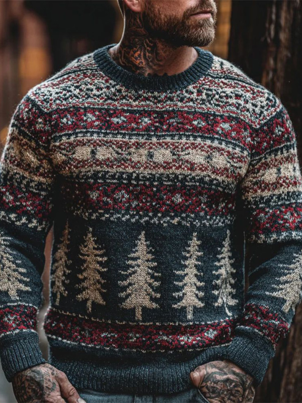 Men's Christmas Tree Ethnic Patterns Art Print Knit Sweatshirt