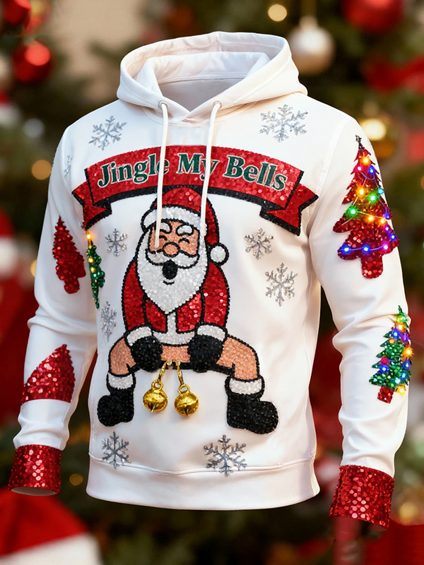 Men's Jingle My Bells A Vulgar Santa Claus Fun Christmas Art Print Hoodie
