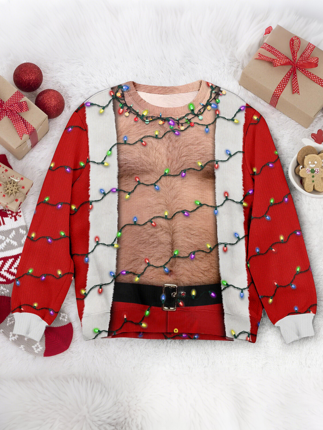 Men's Christmas Funny Santa Fake Cardigan Print Casual Sweatshirt