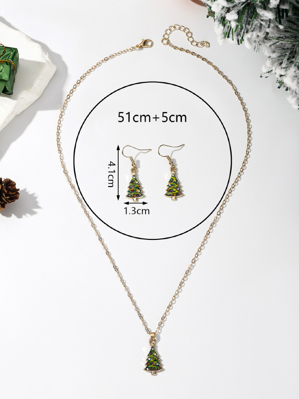 Christmas Elements Snowflake Socks Snowman Tree Pendant Earrings Necklace Jewelry Set