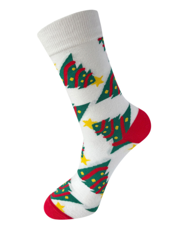 Christmas Elements Cartoon Snowman Santa Claus Elk Print Crew Socks