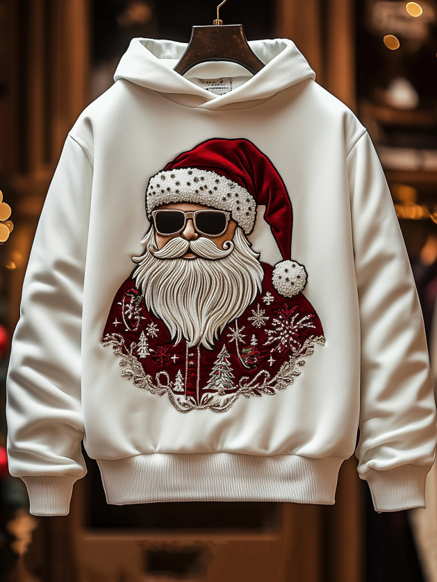 Men's Christmas Santa Claus Wearing Sunglasses Print Hooded Sweatshirt
