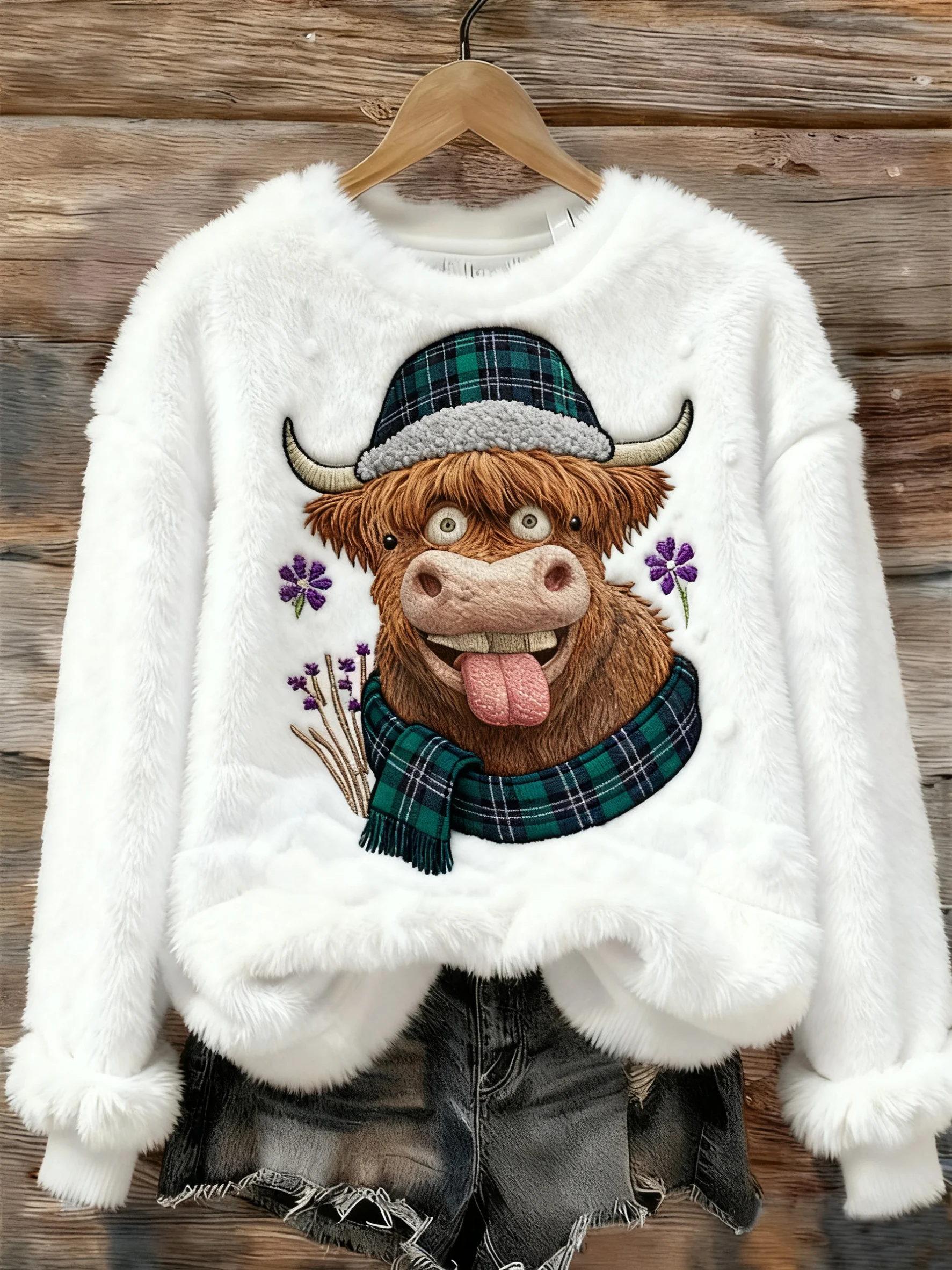 ❤️Buy 3 Get 12% OFF❤️Women's Scottish Highland Cow Casual Flannel Sweatshirt