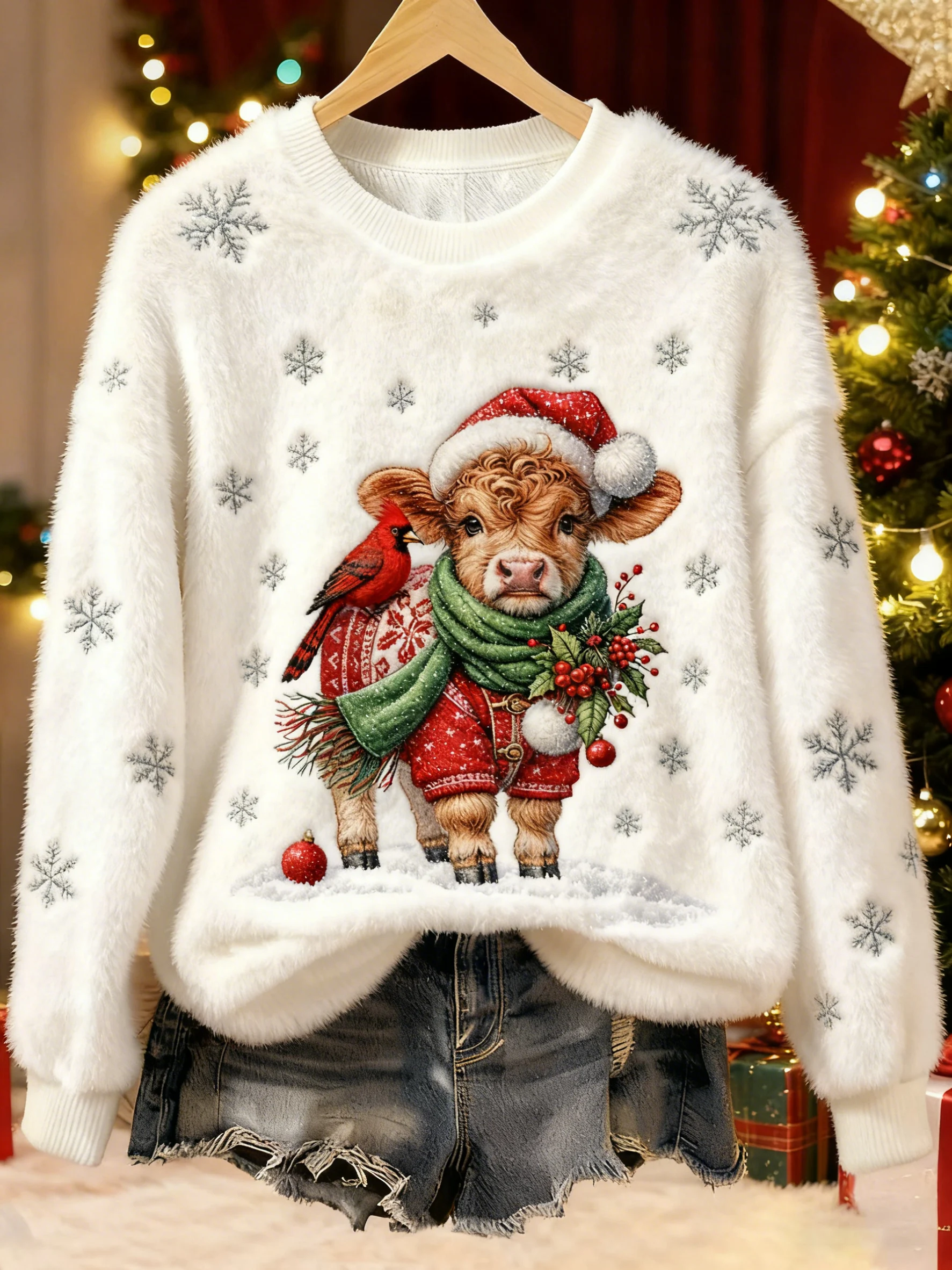 ❤️Buy 3 Get 12% OFF❤️Women's Christmas Highland Cattle Northern Cardinal Print Casual Flannel Pullover