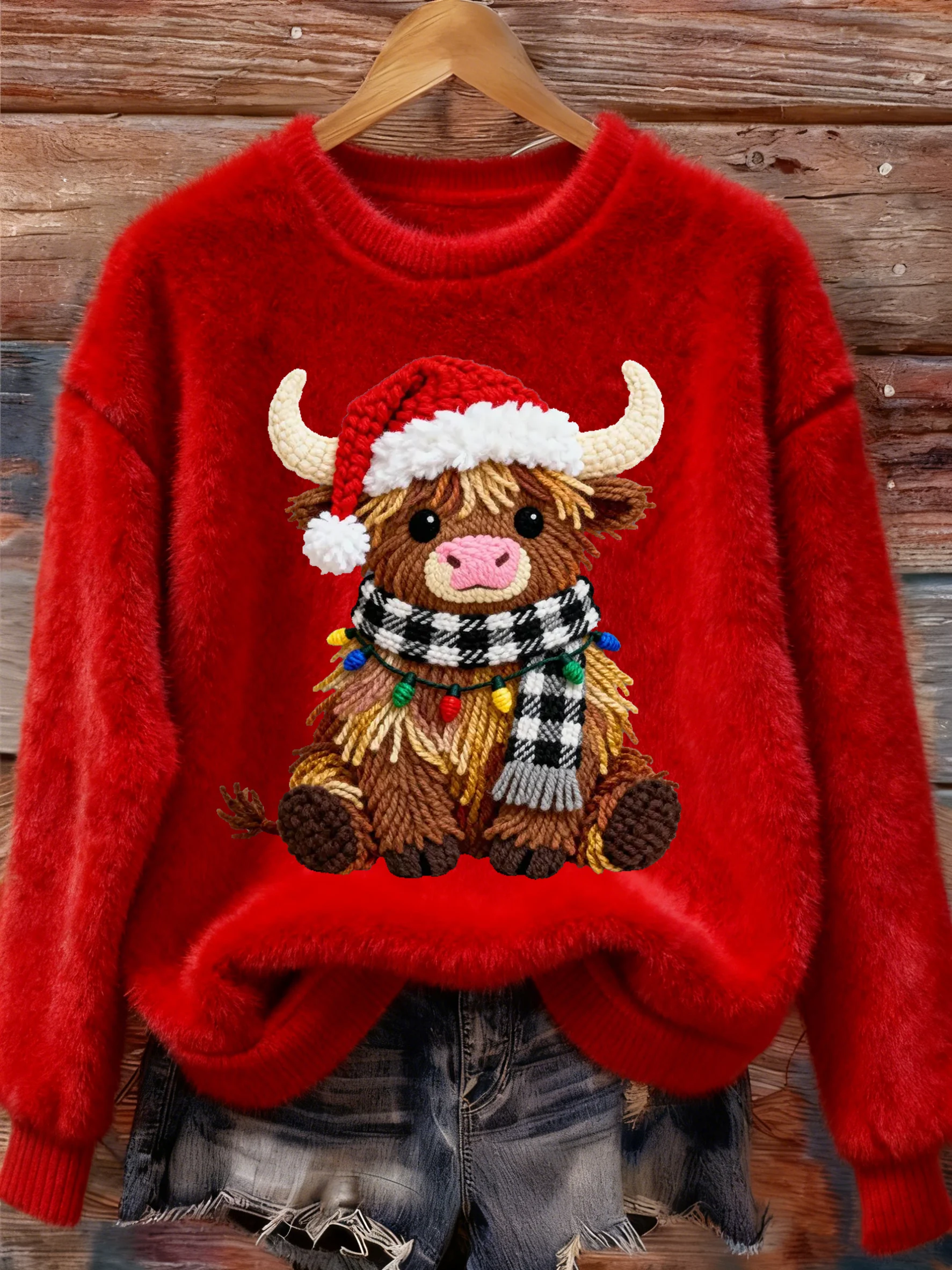 ❤️Buy 3 Get 12% OFF❤️Women's Christmas Highland Cattle Print Flannel Sweatshirt
