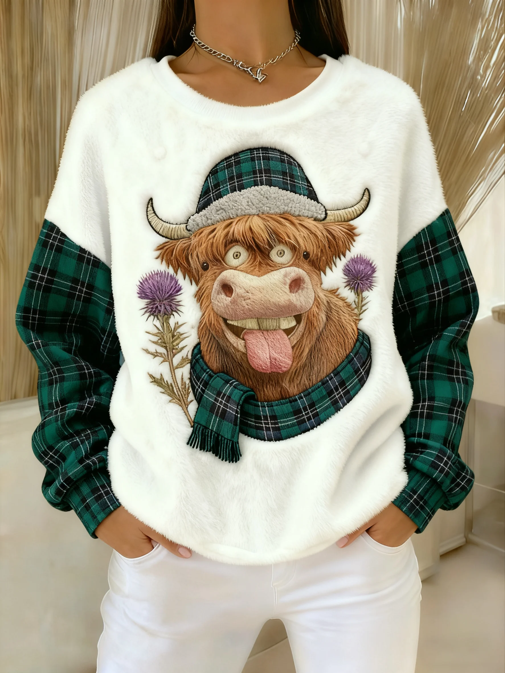 ❤️Buy 3 Get 12% OFF❤️Women's Scottish Highland Cow Casual Flannel Sweatshirt