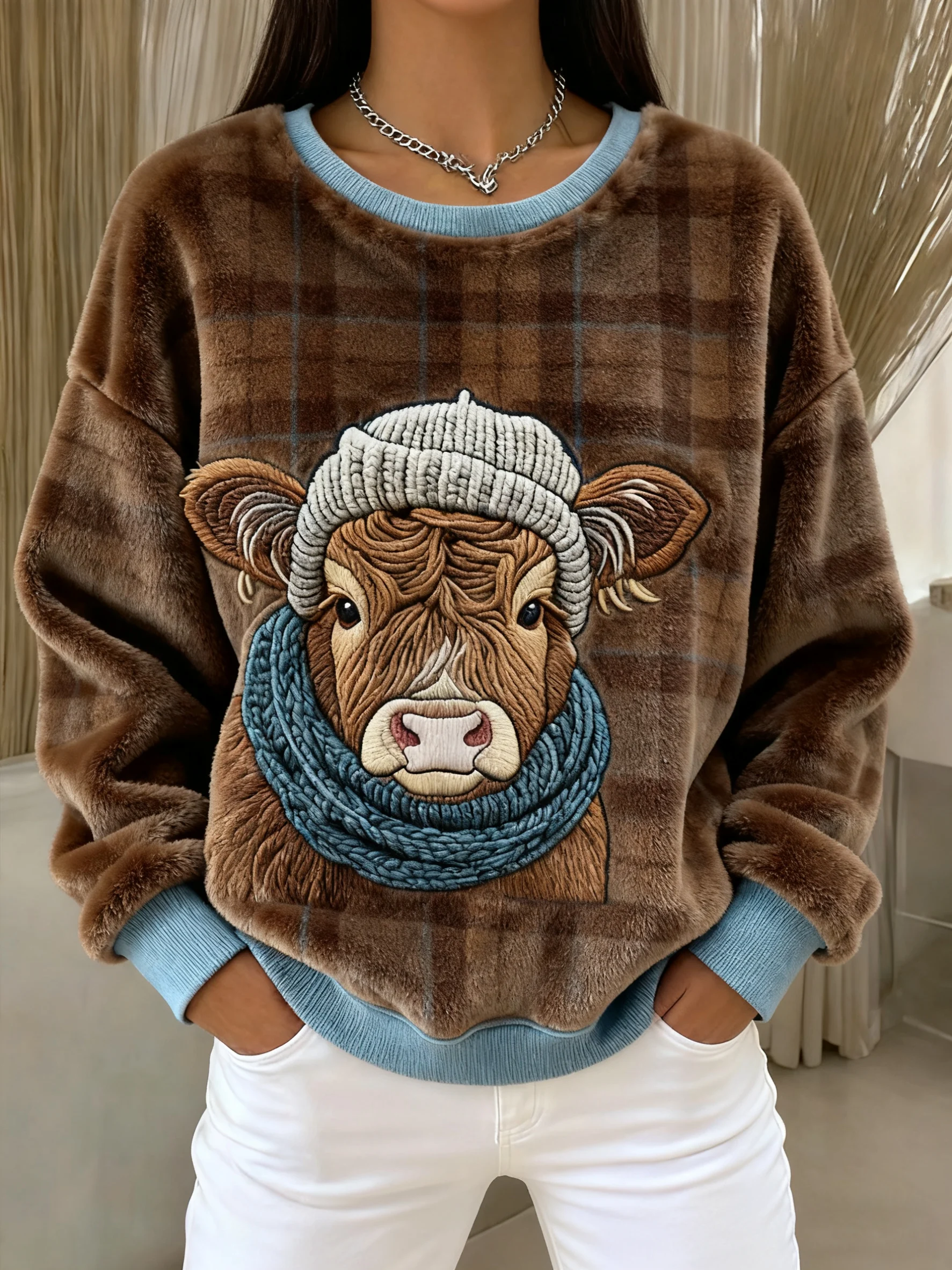 ❤️Buy 3 Get 12% OFF❤️Women's Scottish Highland Cow Casual Flannel Sweatshirt