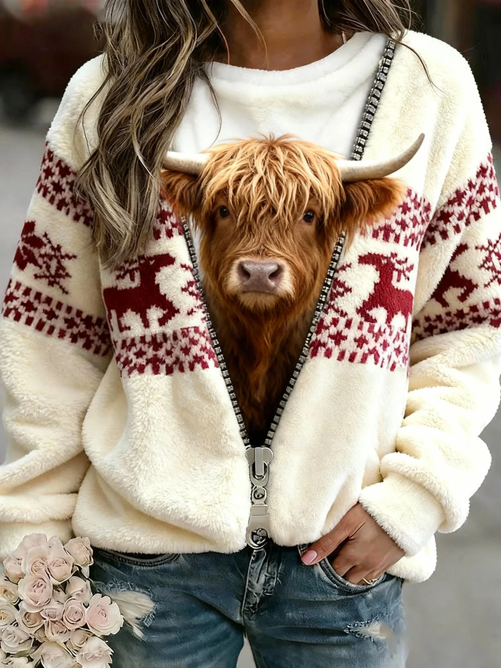 ❤️Buy 3 Get 12% OFF❤️Women's Highland Cattle Print Flannel Sweatshirt