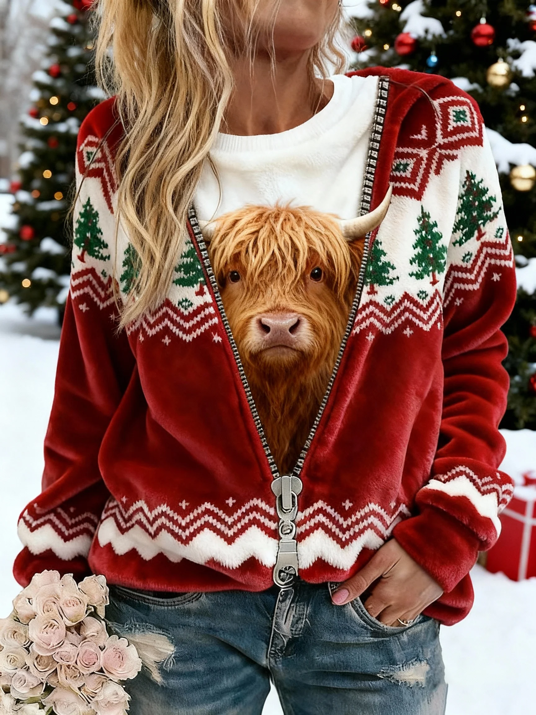 ❤️Buy 3 Get 12% OFF❤️Women's Highland Cattle Print Flannel Sweatshirt