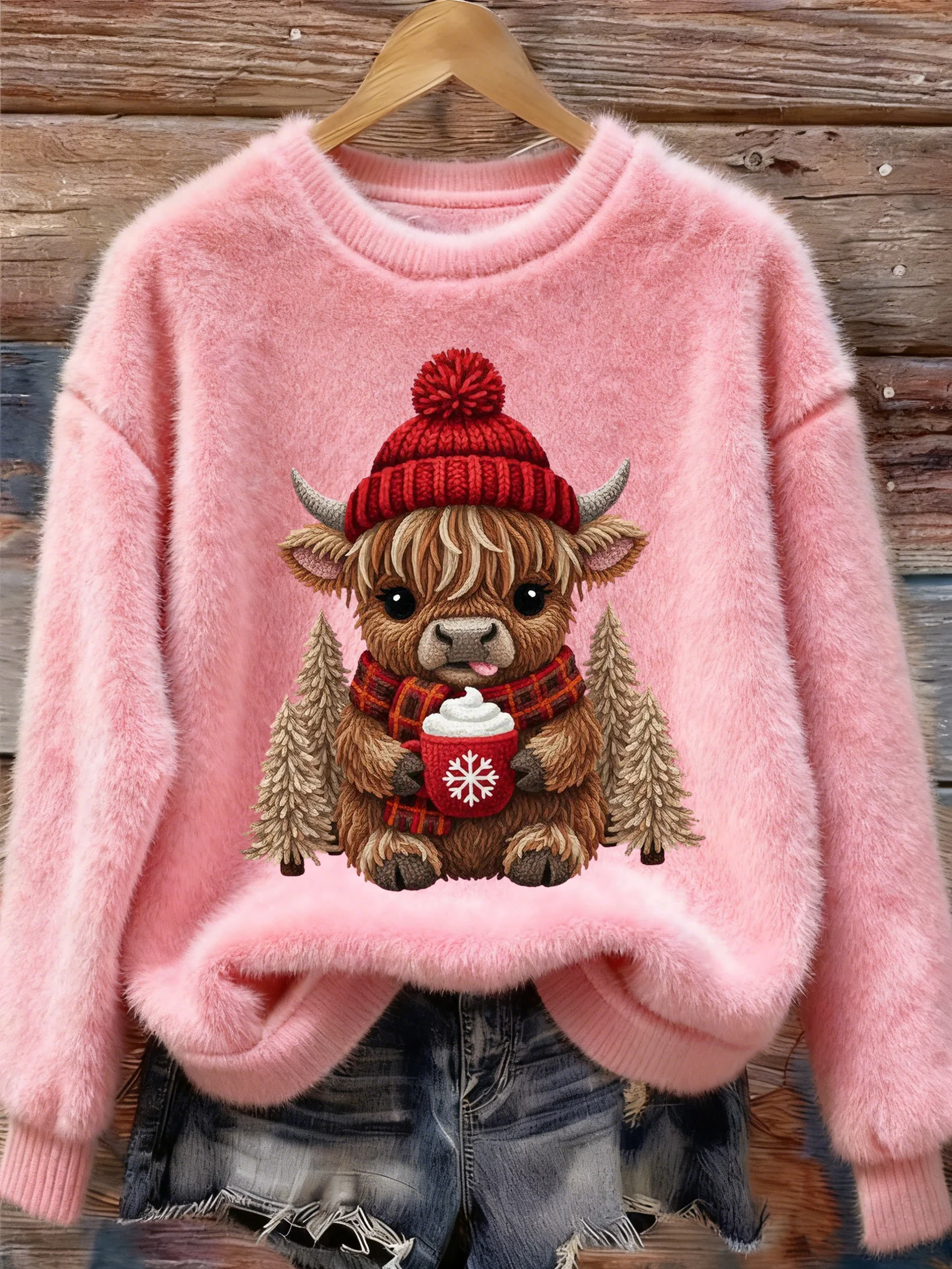 ❤️Buy 3 Get 12% OFF❤️Women's Christmas Highland Cattle Print Flannel Sweatshirt