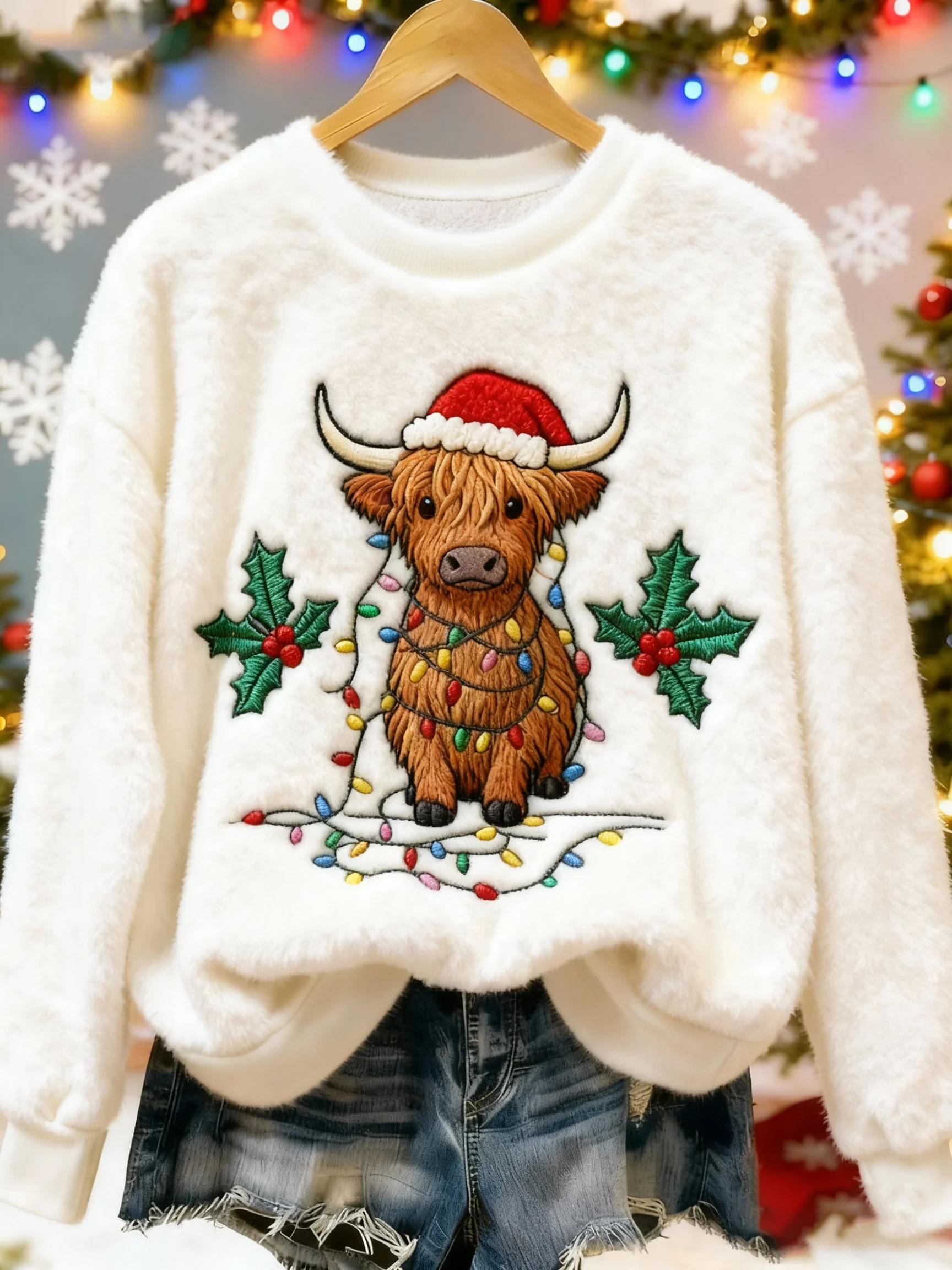 ❤️Buy 3 Get 12% OFF❤️Women's Highland Cattle Print Flannel Sweatshirt