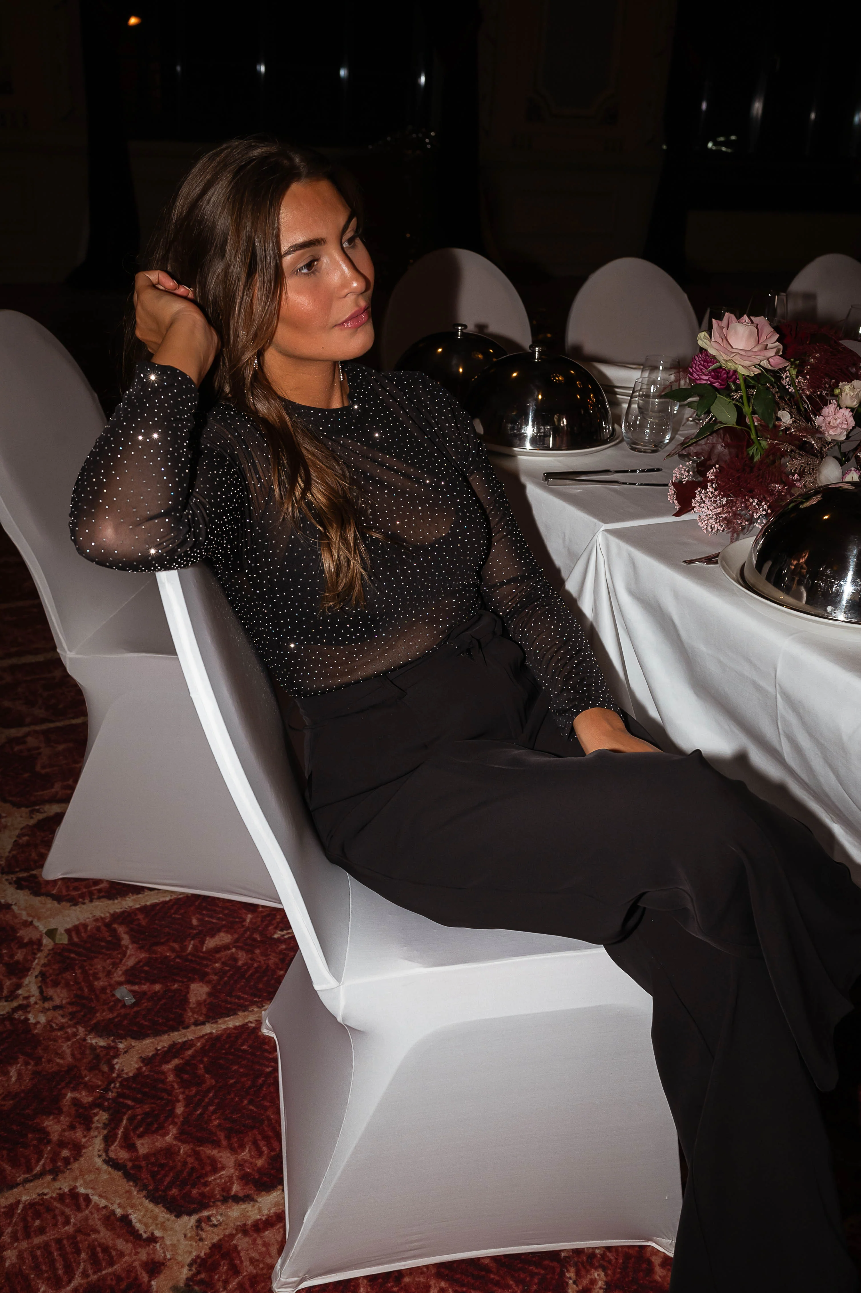 Black Sparkling Mesh Top – Fashionable Charm (S–6XL)