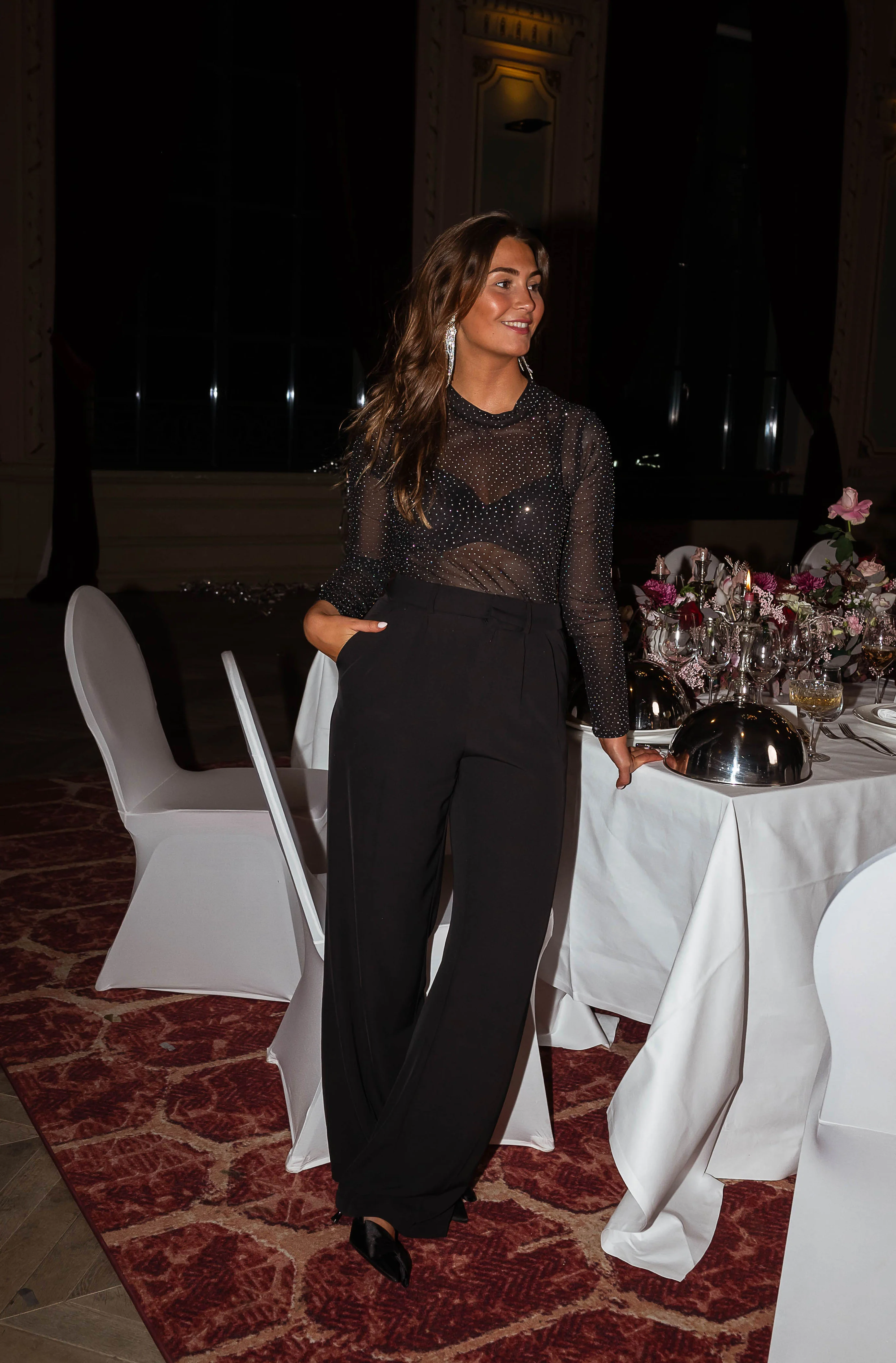 Black Sparkling Mesh Top – Fashionable Charm (S–6XL)