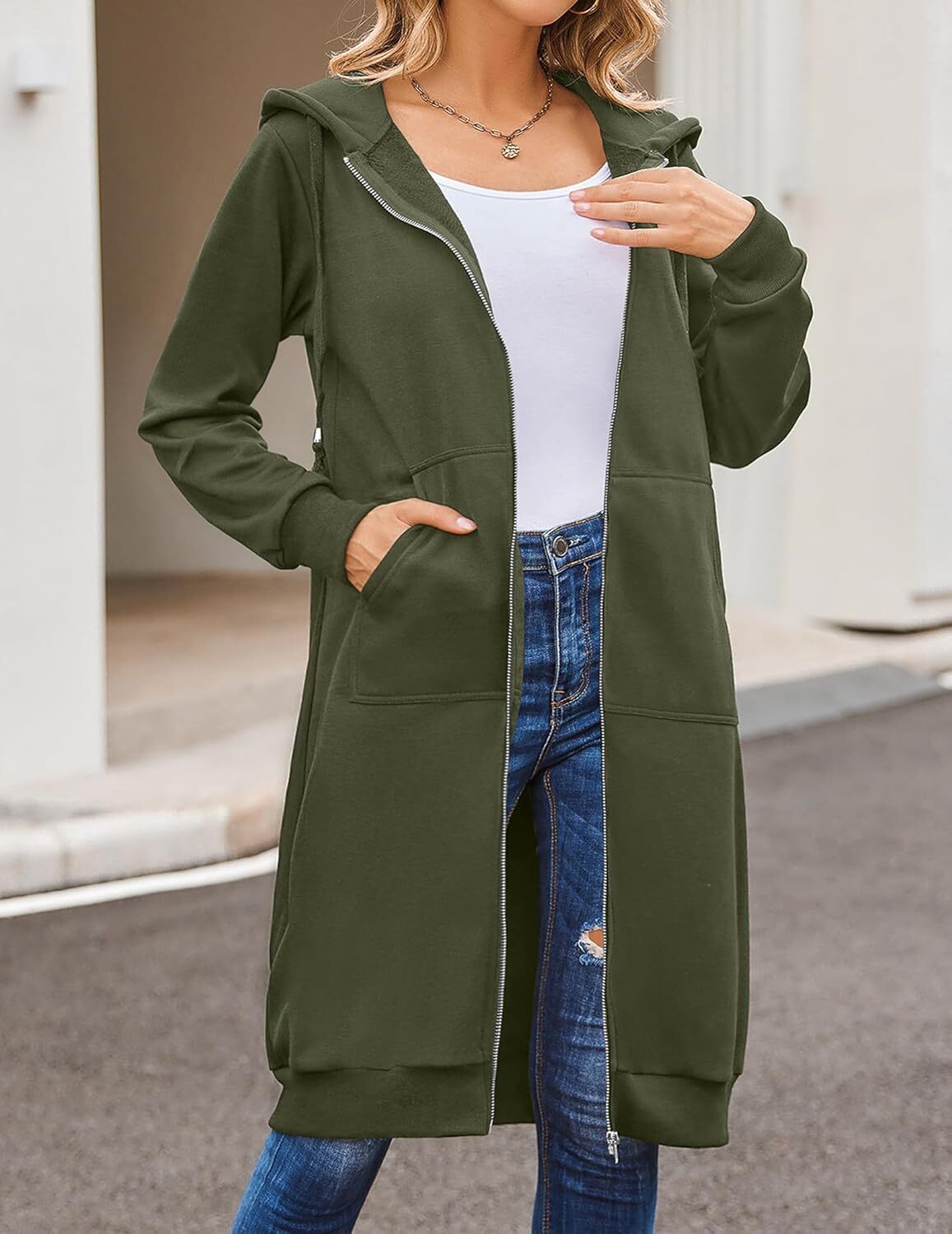 🔥Hot Sale🔥Women's Casual Zip Fleece Hoodie Tunic Sweatshirt Long Hooded Jacket