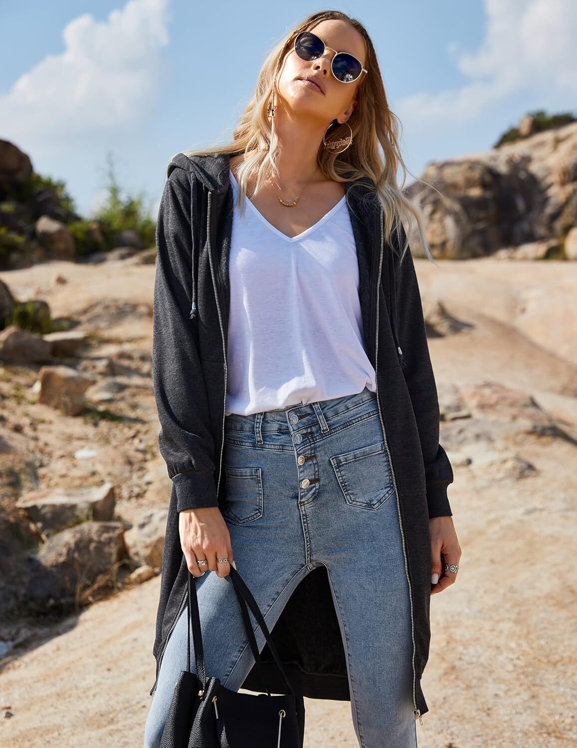 🔥Hot Sale🔥Women's Casual Zip Fleece Hoodie Tunic Sweatshirt Long Hooded Jacket