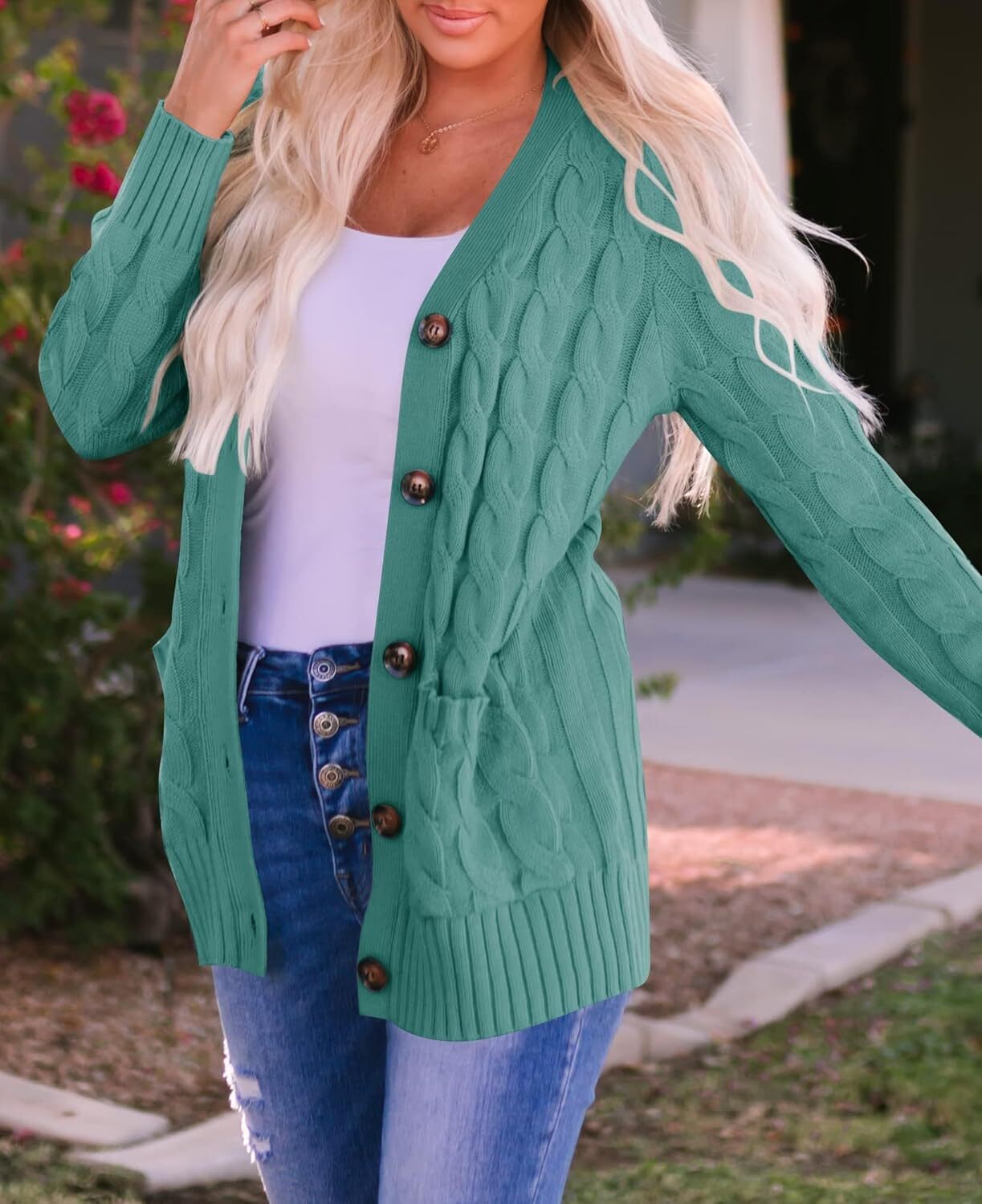 Women's Cardigan Sweaters 2025 Fall Button Down Open Front Cable Knit Casual Trendy Winter Clothing Outerwear