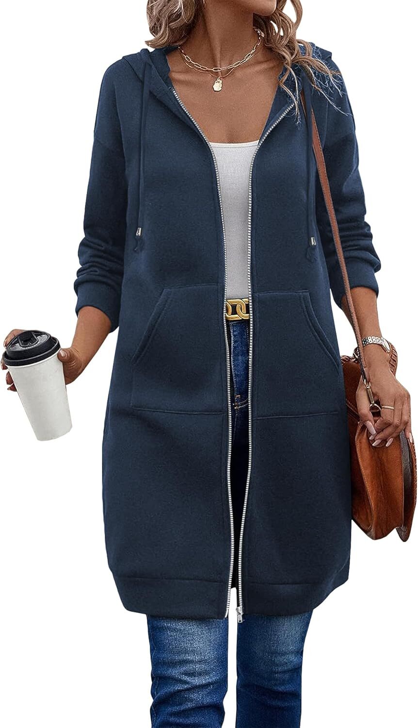 🔥Hot Sale🔥Women's Casual Zip Fleece Hoodie Tunic Sweatshirt Long Hooded Jacket