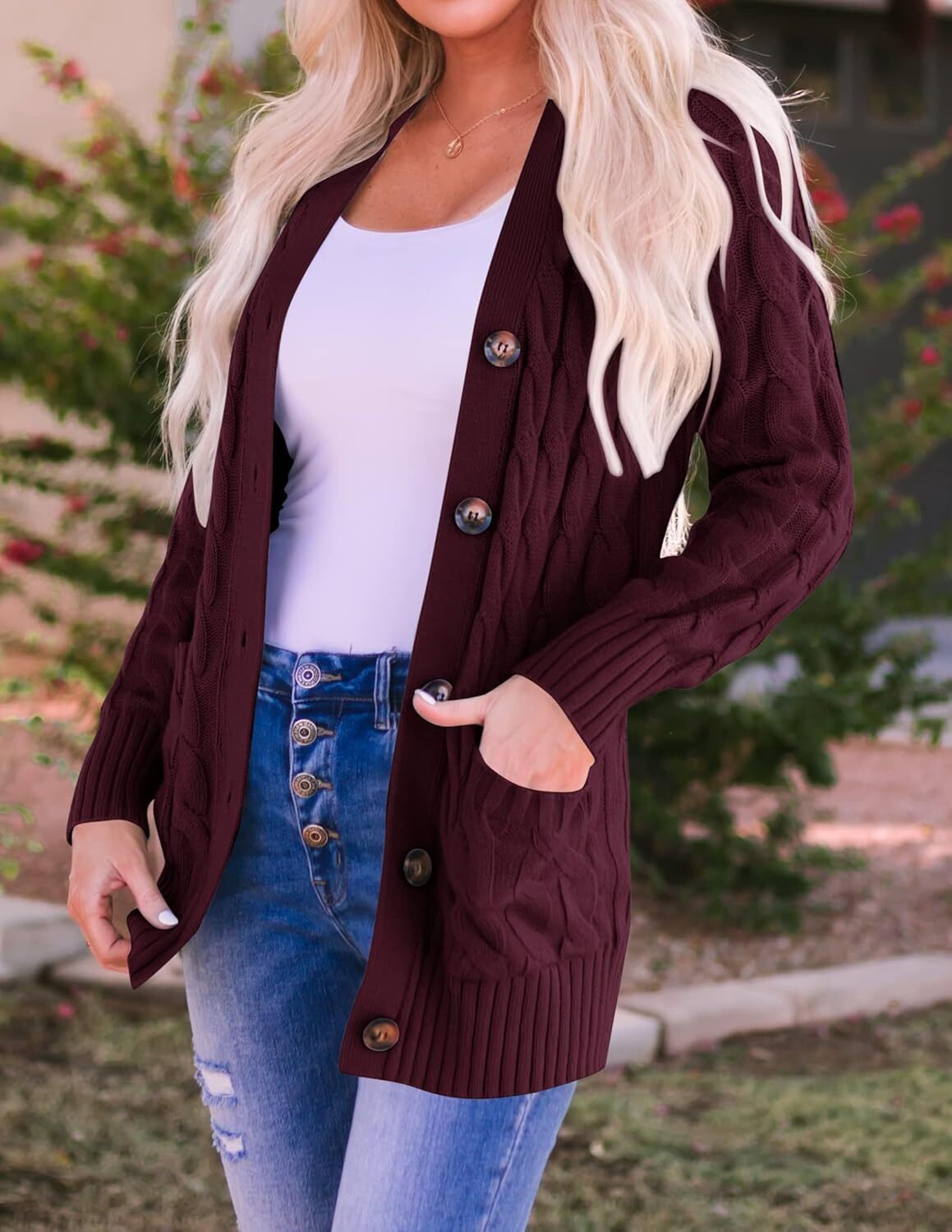 Women's Cardigan Sweaters 2025 Fall Button Down Open Front Cable Knit Casual Trendy Winter Clothing Outerwear