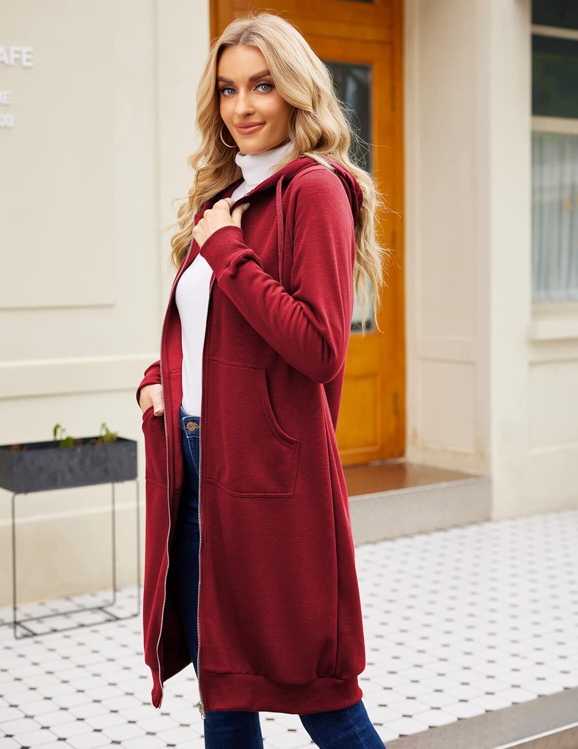 🔥Hot Sale🔥Women's Casual Zip Fleece Hoodie Tunic Sweatshirt Long Hooded Jacket